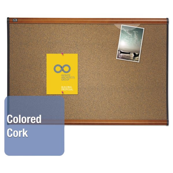 Prestige Colored Cork Bulletin Board, 36 x 24, Brown Surface, Light Cherry Fiberboard/Plastic Frame - Image 3