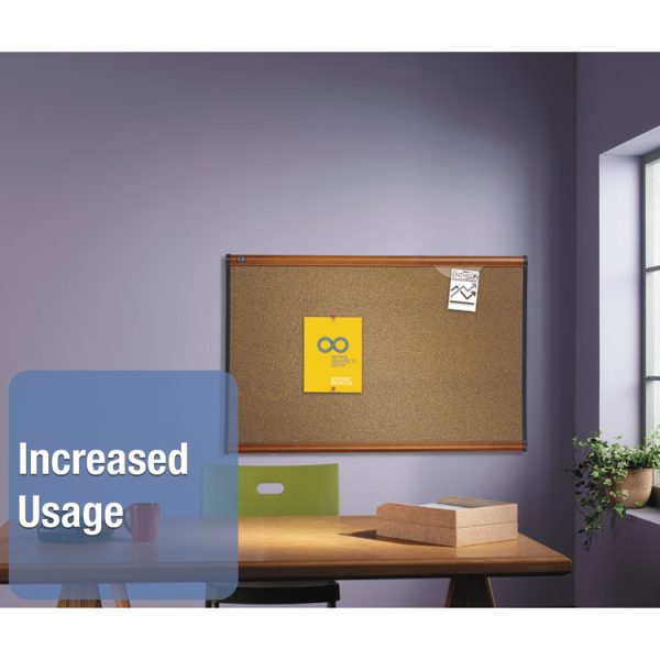 Prestige Colored Cork Bulletin Board, 48 x 36, Brown Surface, Light Cherry Fiberboard/Plastic Frame - Image 4