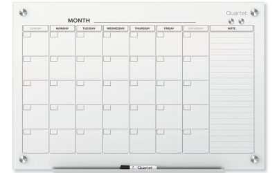 Infinity Magnetic Glass Calendar Board, One Month, 36 x 24, White Surface