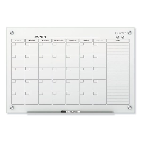 Infinity Magnetic Glass Calendar Board, One Month, 36 x 24, White Surface