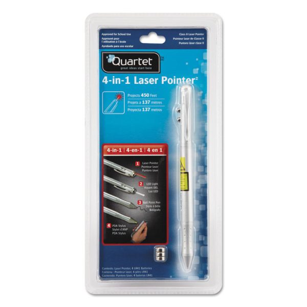 Four-Function Executive Laser Pointer, Class 2, Projects 919 Ft, Silver - Image 2