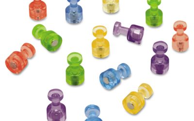 Magnetic “Push Pins”, 0.75″ Diameter, Assorted Colors, 20/Pack