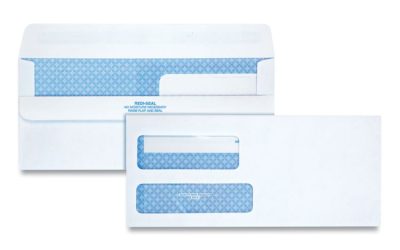 Double Window Redi-Seal Security-Tinted Envelope, #9, Commercial Flap, Redi-Seal Adhesive Closure, 3.88 x 8.88, White, 250/CT