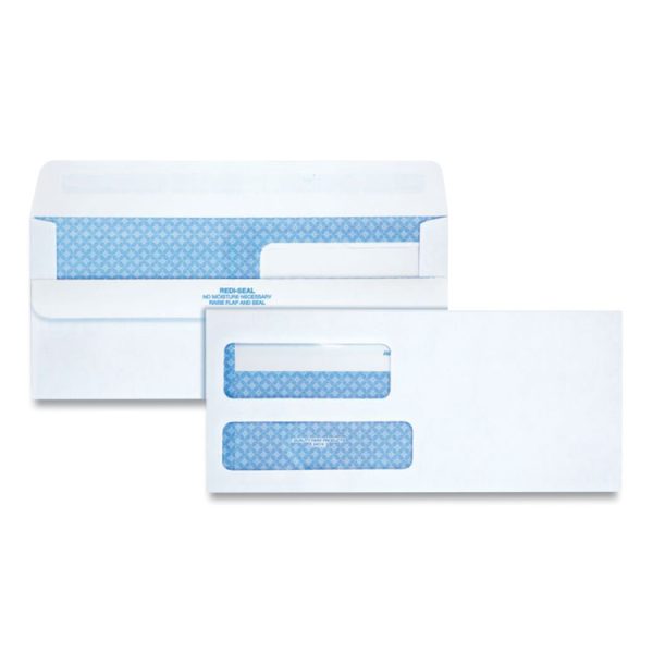 Double Window Redi-Seal Security-Tinted Envelope, #9, Commercial Flap, Redi-Seal Adhesive Closure, 3.88 x 8.88, White, 250/CT