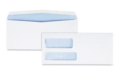 Double Window Security-Tinted Check Envelope, #9, Commercial Flap, Gummed Closure, 3.88 X 8.88, White, 500/box