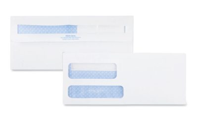 Double Window Redi-Seal Security-Tinted Envelope, #9, Commercial Flap, Redi-Seal Adhesive Closure, 3.88 x 8.88, White, 500/BX