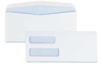 Double Window Security-Tinted Check Envelope, #10, Commercial Flap, Gummed Closure, 4.13 X 9.5, White, 500/box