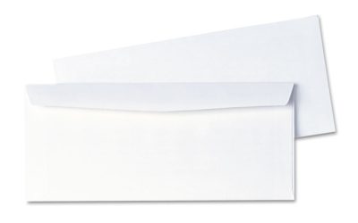Business Envelope, #10, Commercial Flap, Diagonal Seam, Gummed Closure, 24 lb Bond Weight Paper, 4.13 x 9.5, White, 1,000/Box