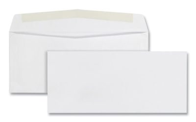 Business Envelope, #10, Commercial Flap, Side Seam, Gummed Closure, 24 lb Bond Weight Paper, 4.13 x 9.5, White, 500/Box