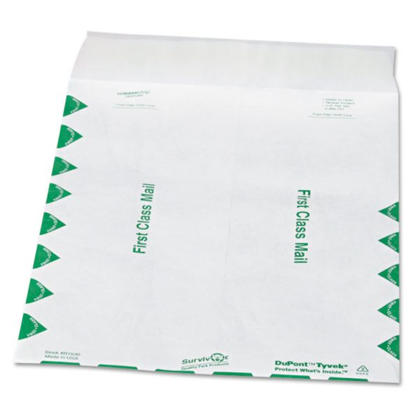 Lightweight 14 lb Tyvek Catalog Mailers, First Class, #12 1/2, Square Flap, Redi-Strip Closure, 9.5 x 12.5, White, 100/Box