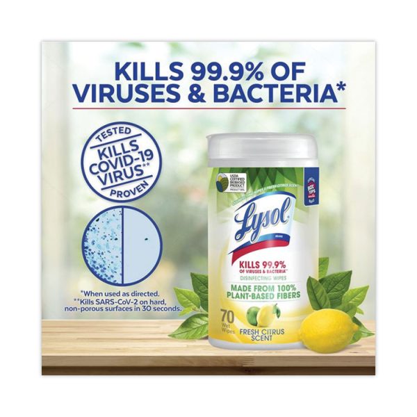Disinfecting Wipes II Fresh Citrus, 1-Ply, 7 x 7.25, White, 70 Wipes/Canister, 6 Canisters/Carton - Image 9