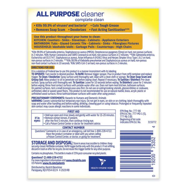 Ready-To-Use All-Purpose Cleaner, Lemon Breeze, 32 Oz Spray Bottle, 12/carton - Image 4