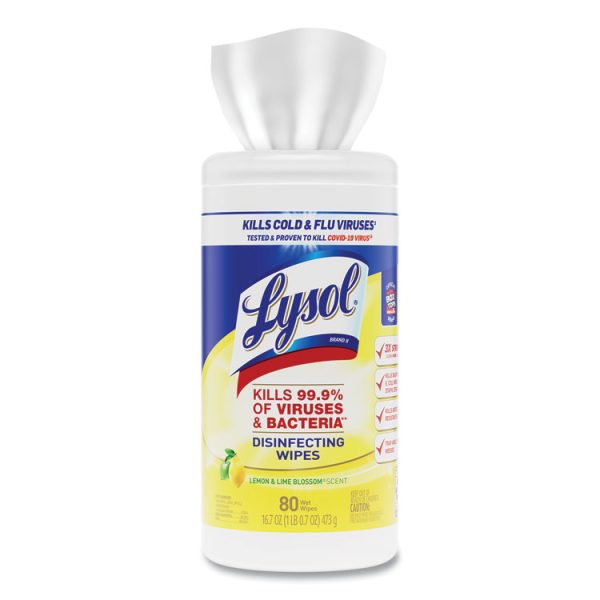 Disinfecting Wipes, 1-Ply, 7 x 7.25, Lemon and Lime Blossom, White, 80 Wipes/Canister, 6 Canisters/Carton - Image 8