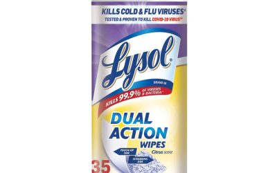 Dual Action Disinfecting Wipes, 1-Ply, 7 x 7.5, Citrus, White/Purple, 35/Canister, 12 Canisters/Carton