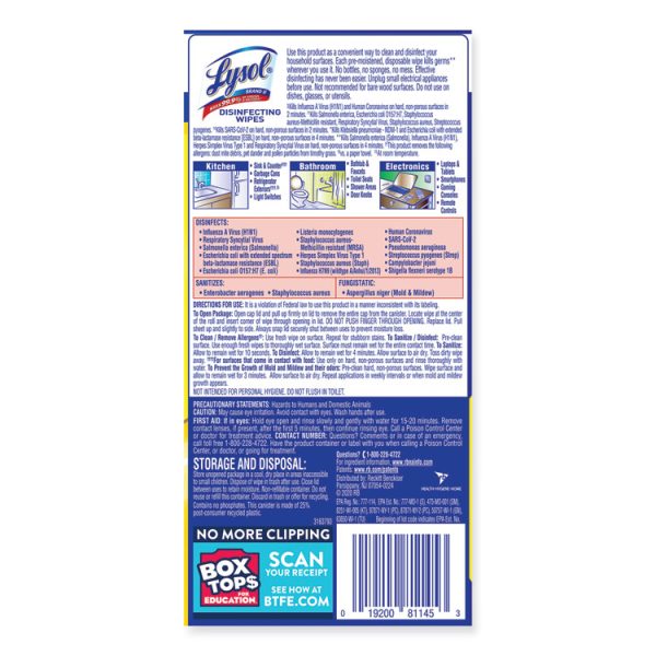 Disinfecting Wipes, 1-Ply, 7 x 7.25, Lemon and Lime Blossom, White, 35 Wipes/Canister, 12 Canisters/Carton - Image 6