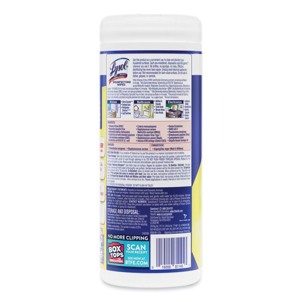 Disinfecting Wipes, 1-Ply, 7 x 7.25, Lemon and Lime Blossom, White, 35 Wipes/Canister, 12 Canisters/Carton - Image 5
