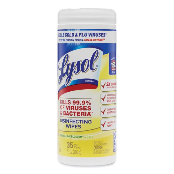 Disinfecting Wipes, 1-Ply, 7 x 7.25, Lemon and Lime Blossom, White, 35 Wipes/Canister, 12 Canisters/Carton - Image 3