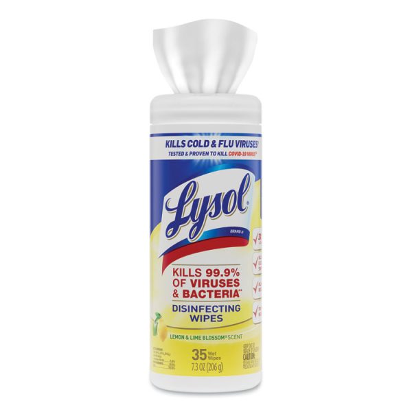 Disinfecting Wipes, 1-Ply, 7 x 7.25, Lemon and Lime Blossom, White, 35 Wipes/Canister, 12 Canisters/Carton - Image 7