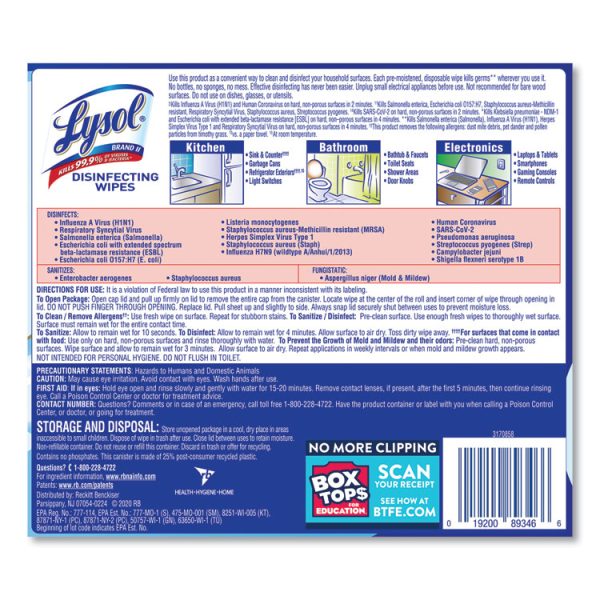 Disinfecting Wipes, 1-Ply, 7 x 7.25, Crisp Linen, White, 80 Wipes/Canister, 6 Canisters/Carton - Image 6