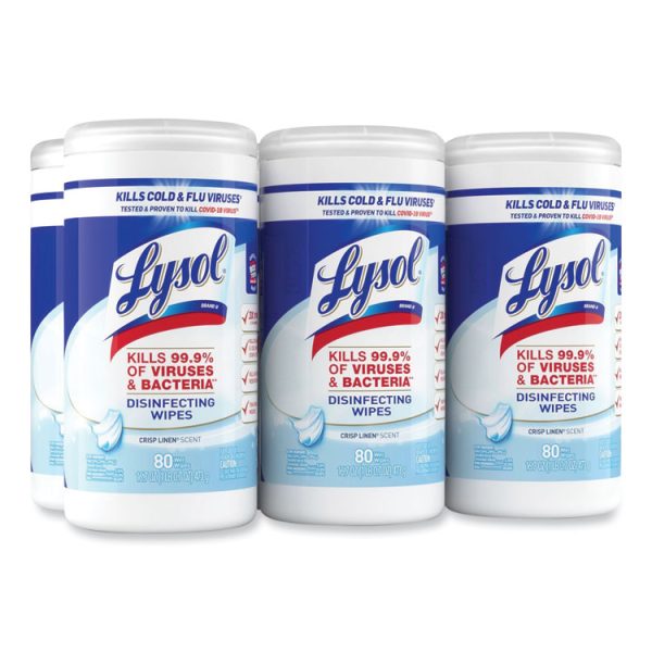 Disinfecting Wipes, 1-Ply, 7 x 7.25, Crisp Linen, White, 80 Wipes/Canister, 6 Canisters/Carton - Image 2