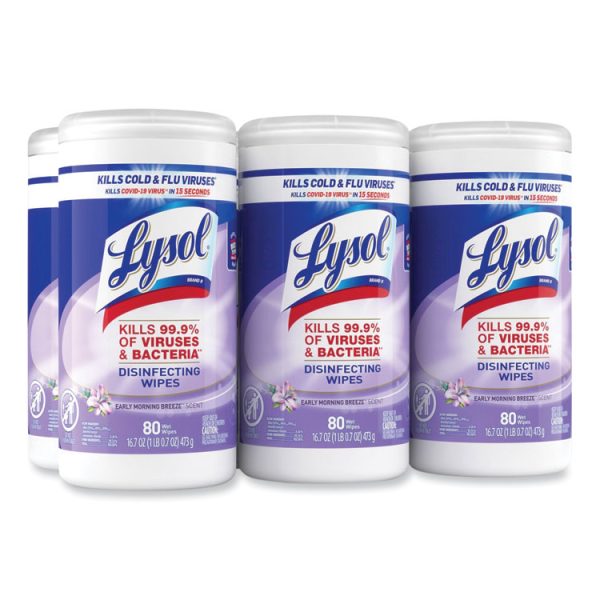 Disinfecting Wipes, 1-Ply, 7 x 7.25, Early Morning Breeze, White, 80 Wipes/Canister, 6 Canisters/Carton - Image 2