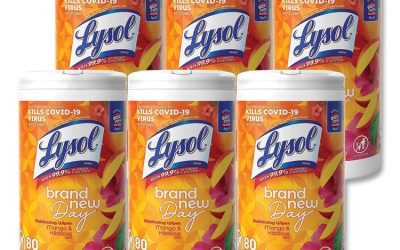 Disinfecting Wipes, 1-Ply, 7 x 7.25, Mango and Hibiscus, White, 80 Wipes/Canister, 6 Canisters/Carton