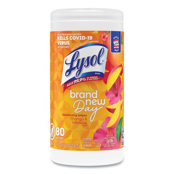 Disinfecting Wipes, 1-Ply, 7 x 7.25, Mango and Hibiscus, White, 80 Wipes/Canister, 6 Canisters/Carton - Image 2