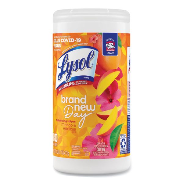 Disinfecting Wipes, 1-Ply, 7 x 7.25, Mango and Hibiscus, White, 80 Wipes/Canister, 6 Canisters/Carton - Image 4