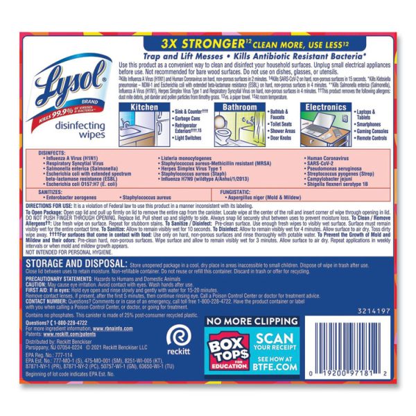 Disinfecting Wipes, 1-Ply, 7 x 7.25, Mango and Hibiscus, White, 80 Wipes/Canister, 6 Canisters/Carton - Image 5