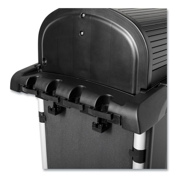 Executive High Security Janitorial Cleaning Cart, Plastic, 4 Shelves, 1 Bin, 23.1" x 39.6" x 27.5", Black - Image 8