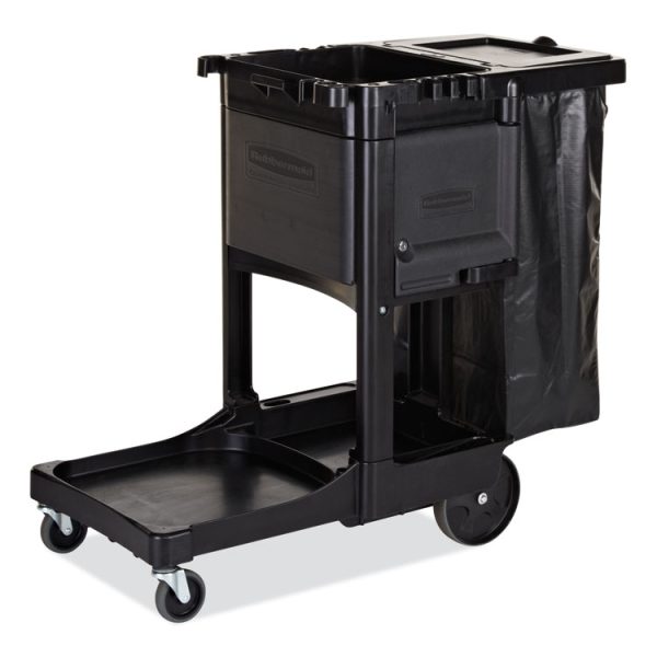Executive Janitorial Cleaning Cart, Plastic, 4 Shelves, 1 Bin, 12.1" x 22.4" x 23", Black - Image 2