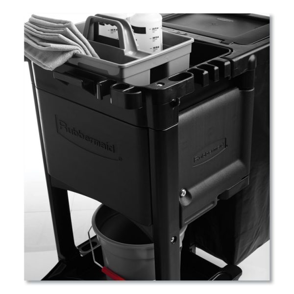 Executive Janitorial Cleaning Cart, Plastic, 4 Shelves, 1 Bin, 12.1" x 22.4" x 23", Black - Image 6