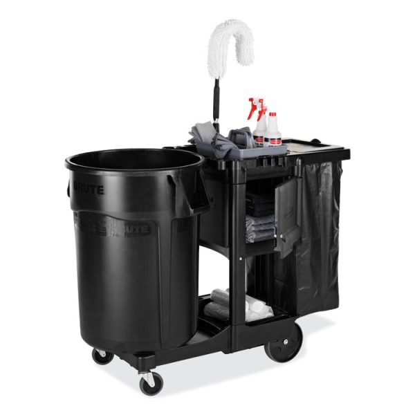 Executive Janitorial Cleaning Cart, Plastic, 4 Shelves, 1 Bin, 12.1" x 22.4" x 23", Black - Image 4