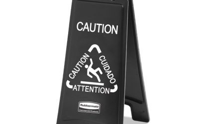 Executive 2-Sided Multi-Lingual Caution Sign, Black/White, 10.9 x 26.1