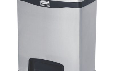 Slim Jim Stainless Steel Step-On Container, Front Step Style, 8 gal, Stainless Steel, Black