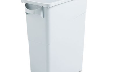 Slim Jim Waste Container with Handles, 15.9 gal, Plastic, Light Gray