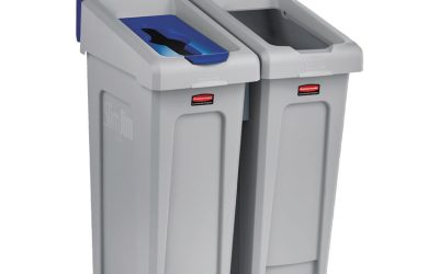 Slim Jim Recycling Station Kit, 2-Stream Landfill/Mixed Recycling, 46 gal, Plastic, Blue/Gray