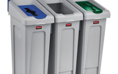 Slim Jim Recycling Station Kit, 3-Stream Landfill/Mixed Recycling, 69 gal, Plastic, Blue/Gray/Green