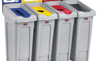 Slim Jim Recycling Station Kit, 4-Stream Landfill/Paper/Plastic/Cans, 92 gal, Plastic, Blue/Gray/Red/Yellow