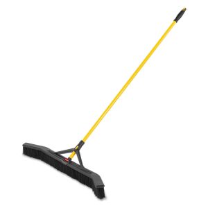 Maximizer Push-To-Center Broom, Poly Bristles, 36 X 58.13, Steel Handle, Yellow/black