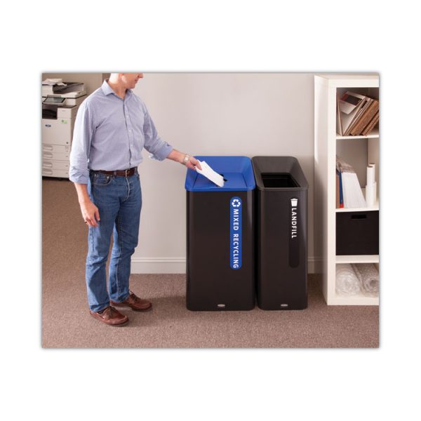Sustain Decorative Refuse with Recycling Lid, 15 gal, Metal/Plastic, Black - Image 7
