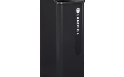 Sustain Decorative Refuse with Recycling Lid, 15 gal, Metal/Plastic, Black