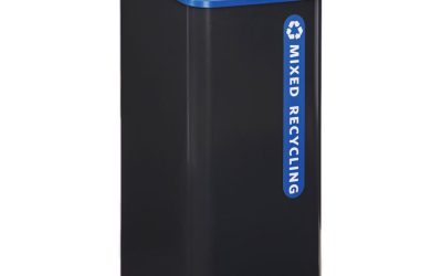 Sustain Decorative Refuse with Recycling Lid, 23 gal, Metal/Plastic, Black/Blue