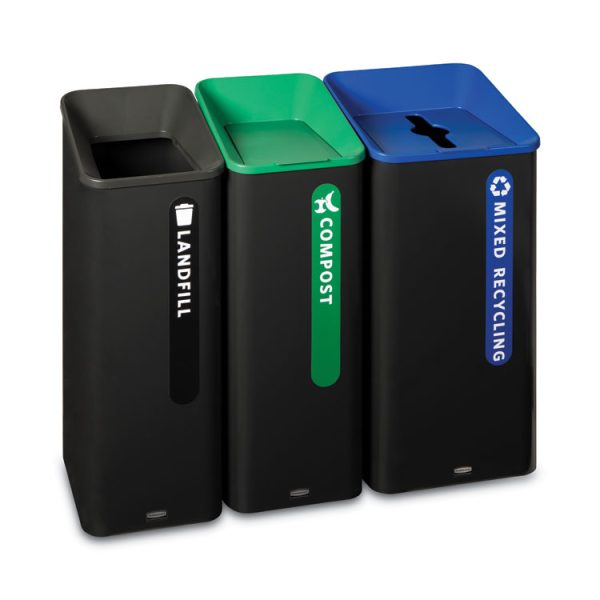 Sustain Decorative Refuse with Recycling Lid, 23 gal, Metal/Plastic, Black/Blue - Image 6
