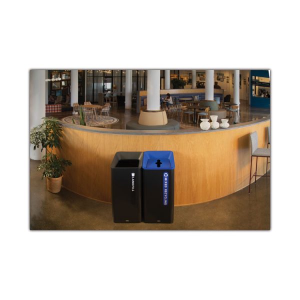 Sustain Decorative Refuse with Recycling Lid, 23 gal, Metal/Plastic, Black/Blue - Image 4