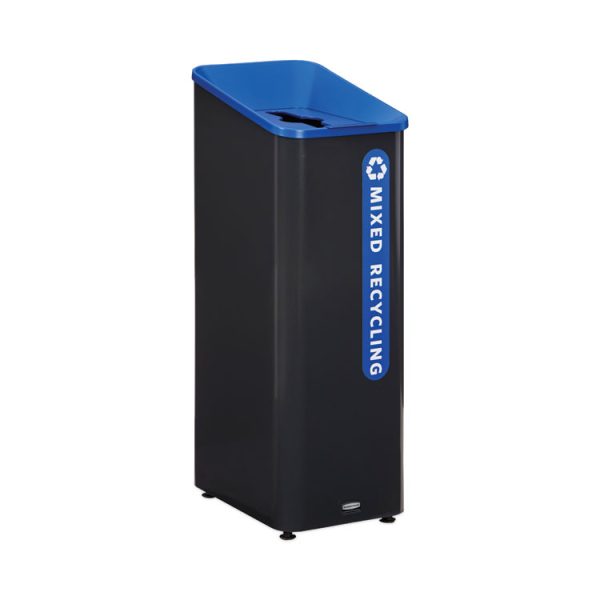Sustain Decorative Refuse with Recycling Lid, 15 gal, Metal/Plastic, Black/Blue - Image 2