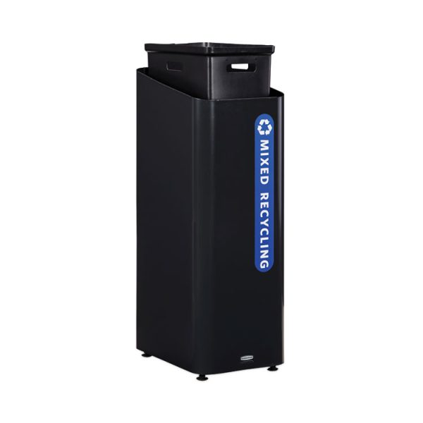 Sustain Decorative Refuse with Recycling Lid, 15 gal, Metal/Plastic, Black/Blue - Image 3