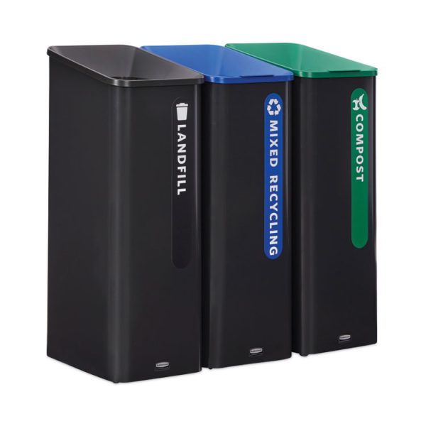 Sustain Decorative Refuse with Recycling Lid, 15 gal, Metal/Plastic, Black/Blue - Image 6