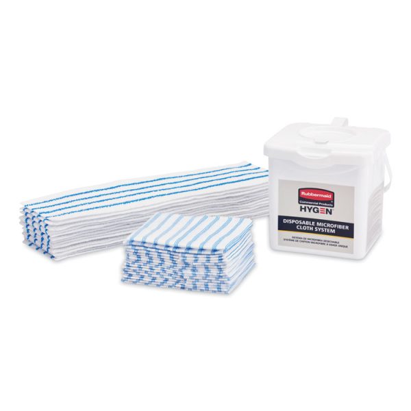 Disposable Microfiber Cleaning Cloths, 12 x 12, Blue/White Stripes, 600/Carton - Image 2