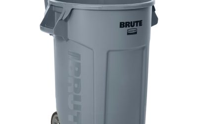 Vented Wheeled BRUTE Container, 32 gal, Plastic, Gray